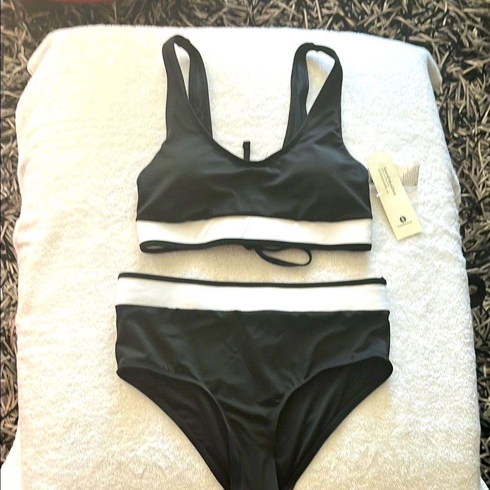 Black and White Athletic Bikini Set